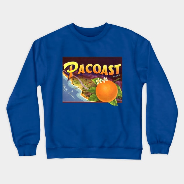 Vintage Pacoast Brand Fruit Crate Label Crewneck Sweatshirt by MasterpieceCafe